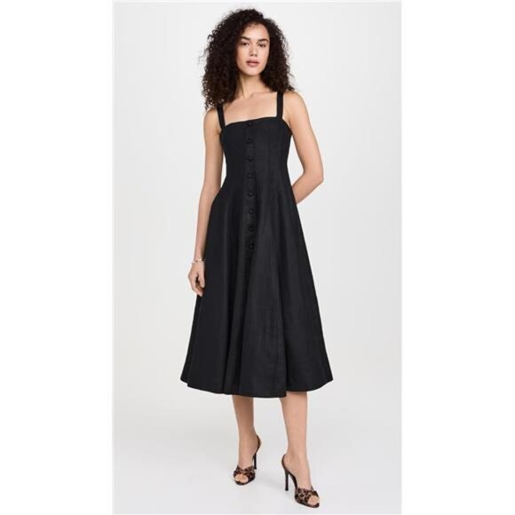 FAITHFULL Corbiere Midi Dress Black Linen Romantic Bohemian Scandi Feminine - Picture 2 of 6